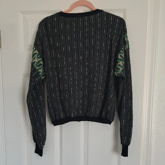 Urban Outfitters Black Speckled Crewneck Sweater with Green Elbow Patches - Picture 3 of 10